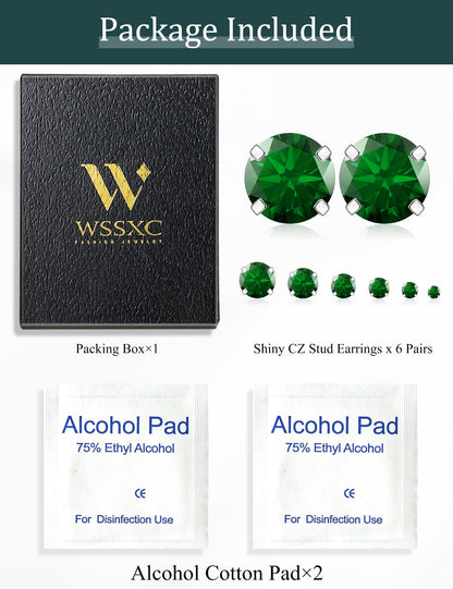 6 Pairs CZ Stud Earrings Set