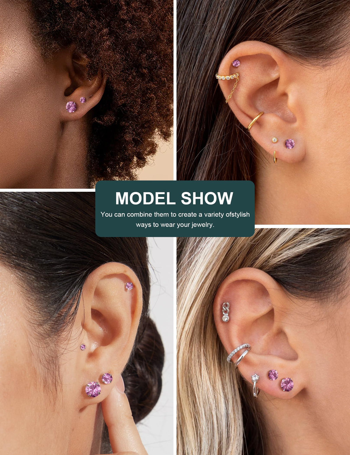 6 Pairs CZ Stud Earrings Set
