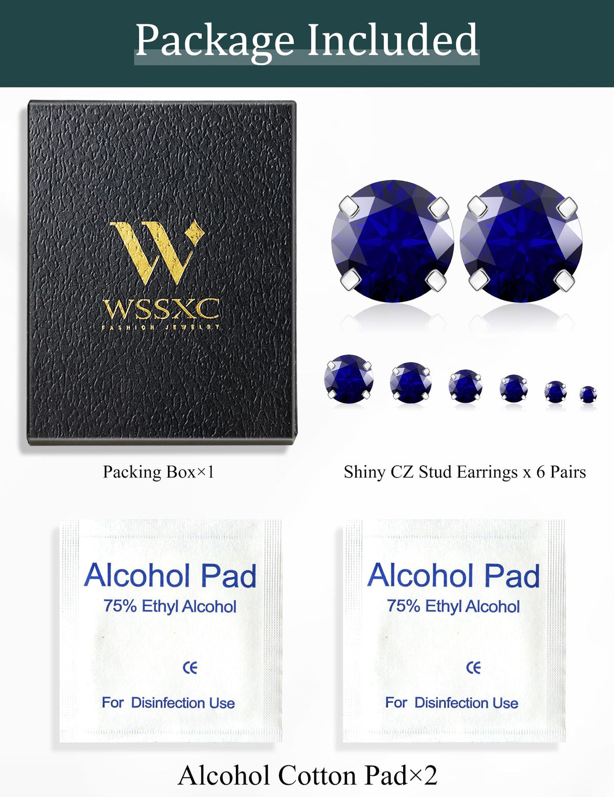6 Pairs CZ Stud Earrings Set