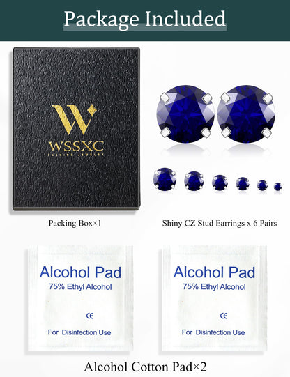 6 Pairs CZ Stud Earrings Set