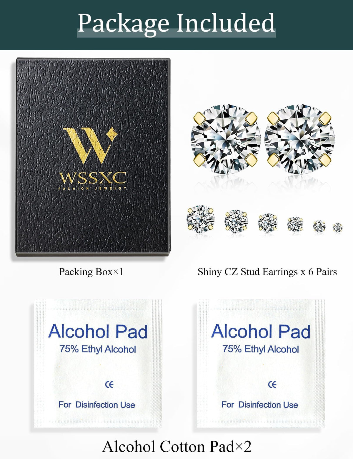 6 Pairs CZ Stud Earrings Set