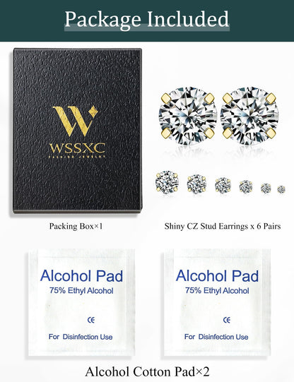 6 Pairs CZ Stud Earrings Set