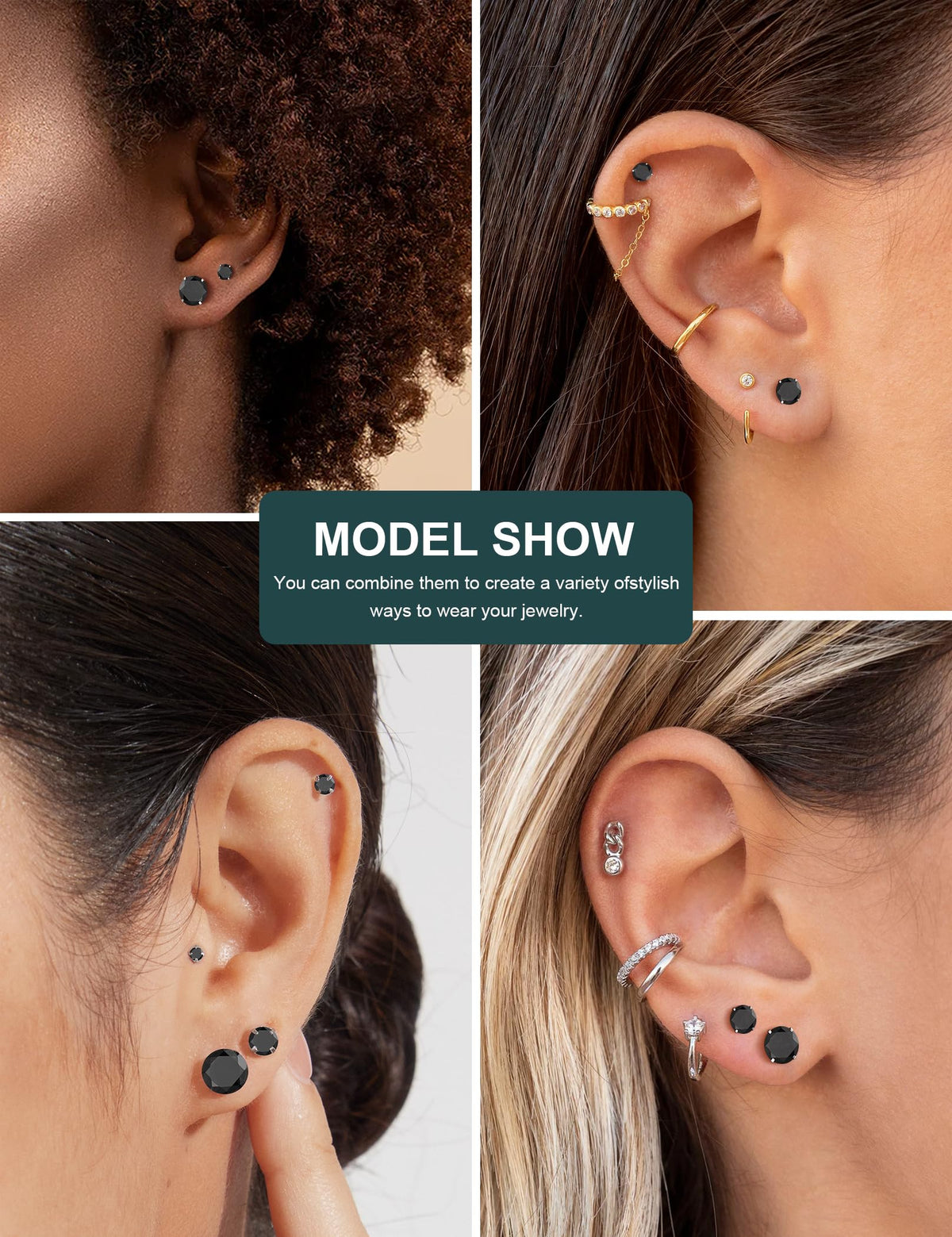 6 Pairs CZ Stud Earrings Set