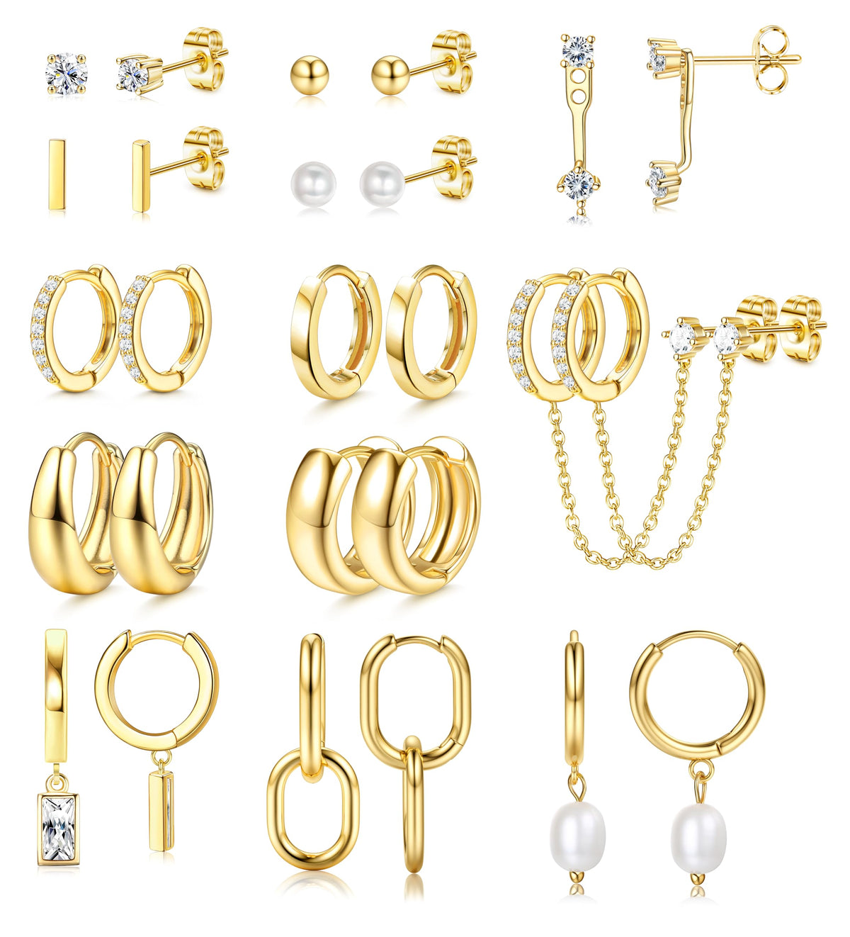 Gold Huggie Earrings Set