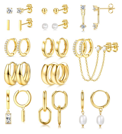 Gold Huggie Earrings Set