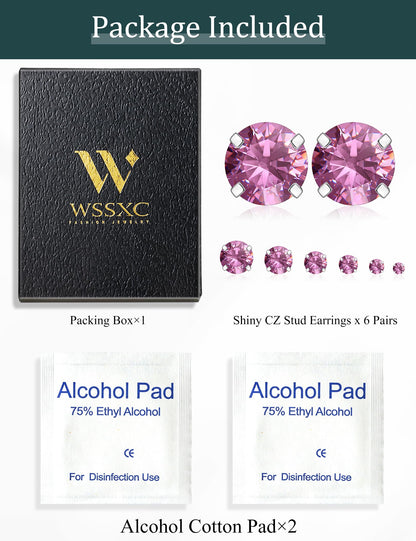 6 Pairs CZ Stud Earrings Set