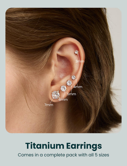 6 Pairs CZ Stud Earrings Set