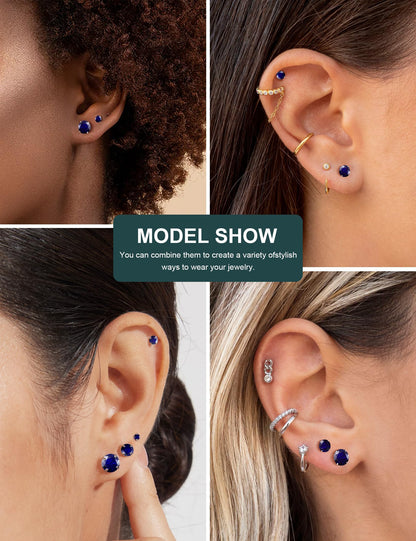 6 Pairs CZ Stud Earrings Set