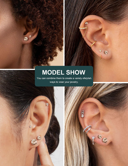 6 Pairs CZ Stud Earrings Set