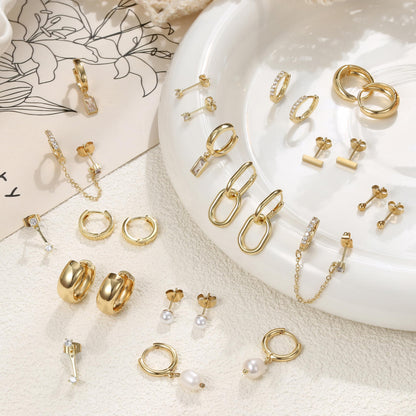 Gold Huggie Earrings Set