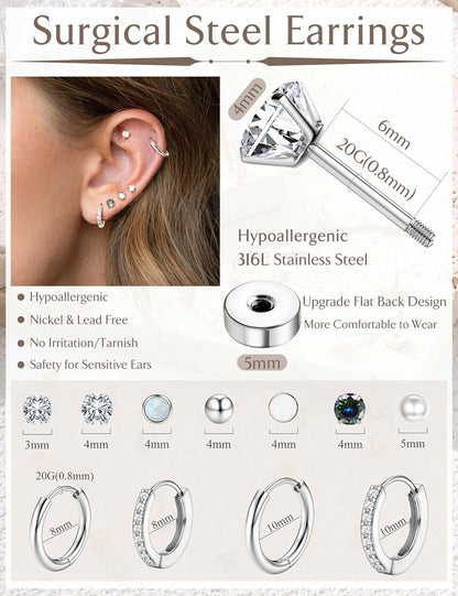 Silver Huggie Earrings Set
