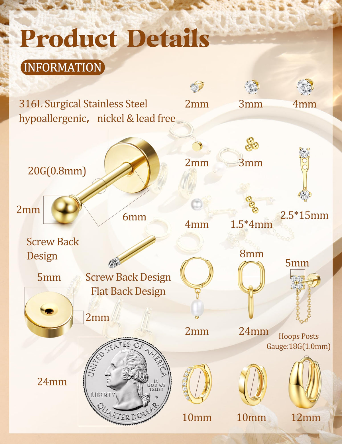 Flat Back Earring Set
