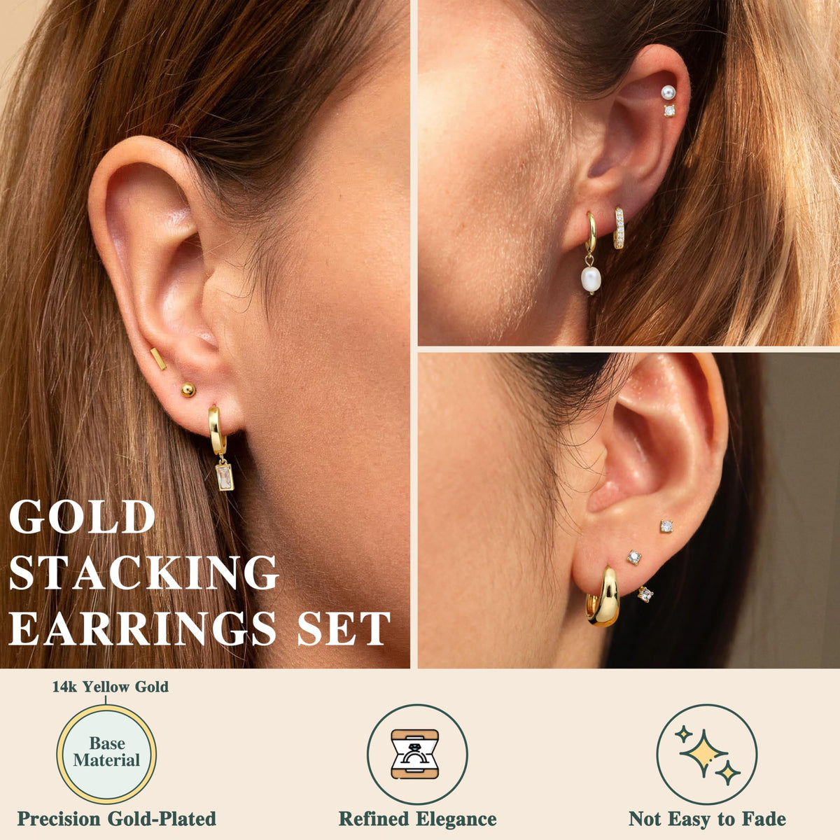 Gold Huggie Earrings Set