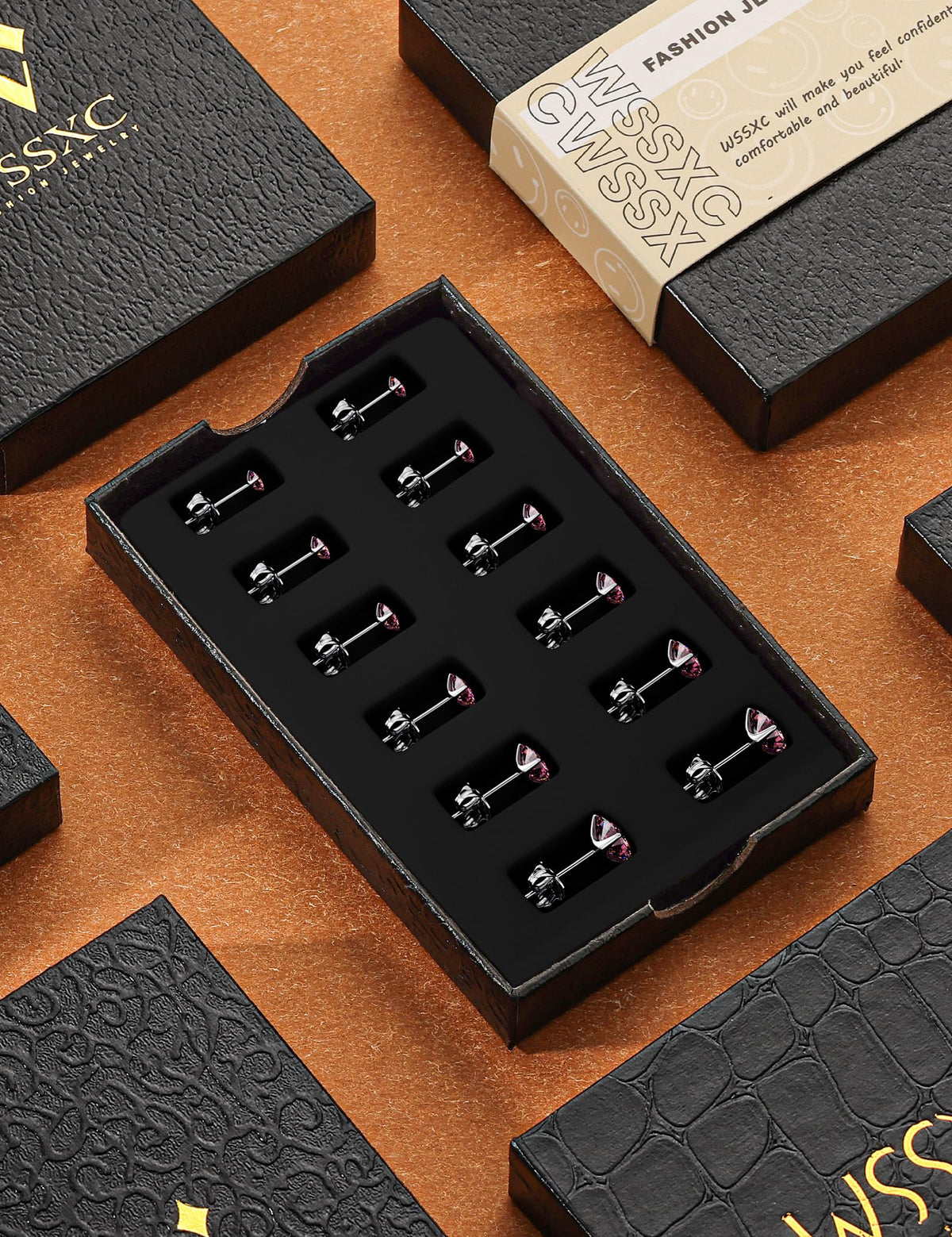 6 Pairs CZ Stud Earrings Set